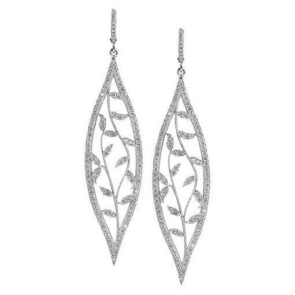 John Michaels Designs 18kwg Diamond Leaf Earrings - Picture 1 of 5